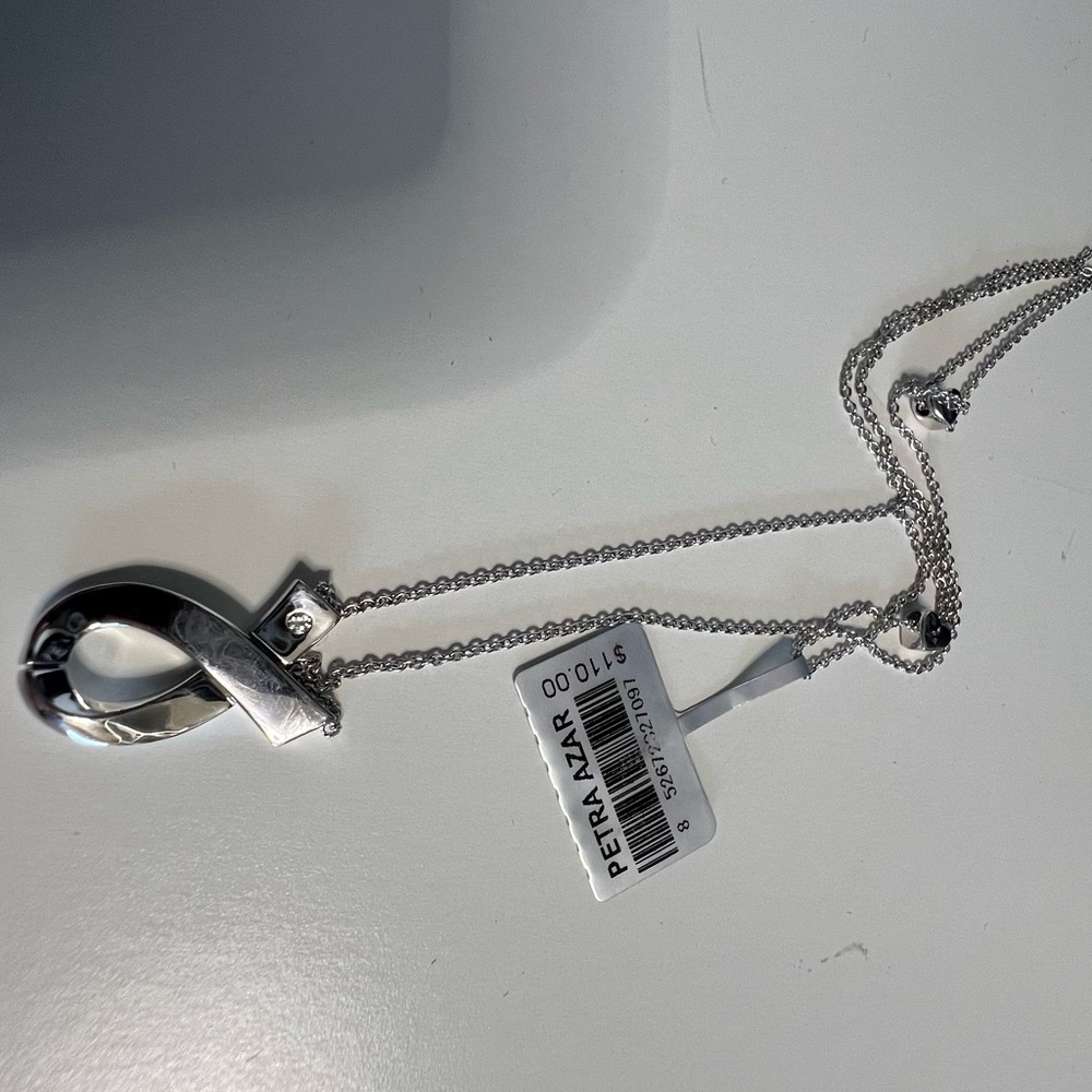 Petra Azar sterling sliver and white corundum stronger together ribbon necklace